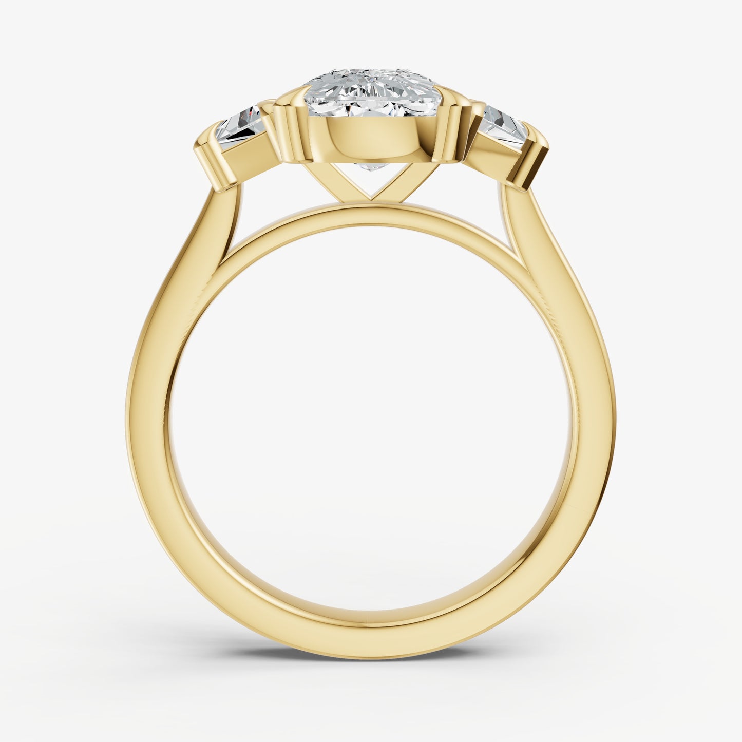 Elongated Cushion Trilogy Engagement Ring Set with Trapezoid Side Diamonds