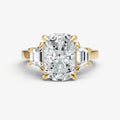 Elongated Cushion Trilogy Engagement Ring Set with Trapezoid Side Diamonds