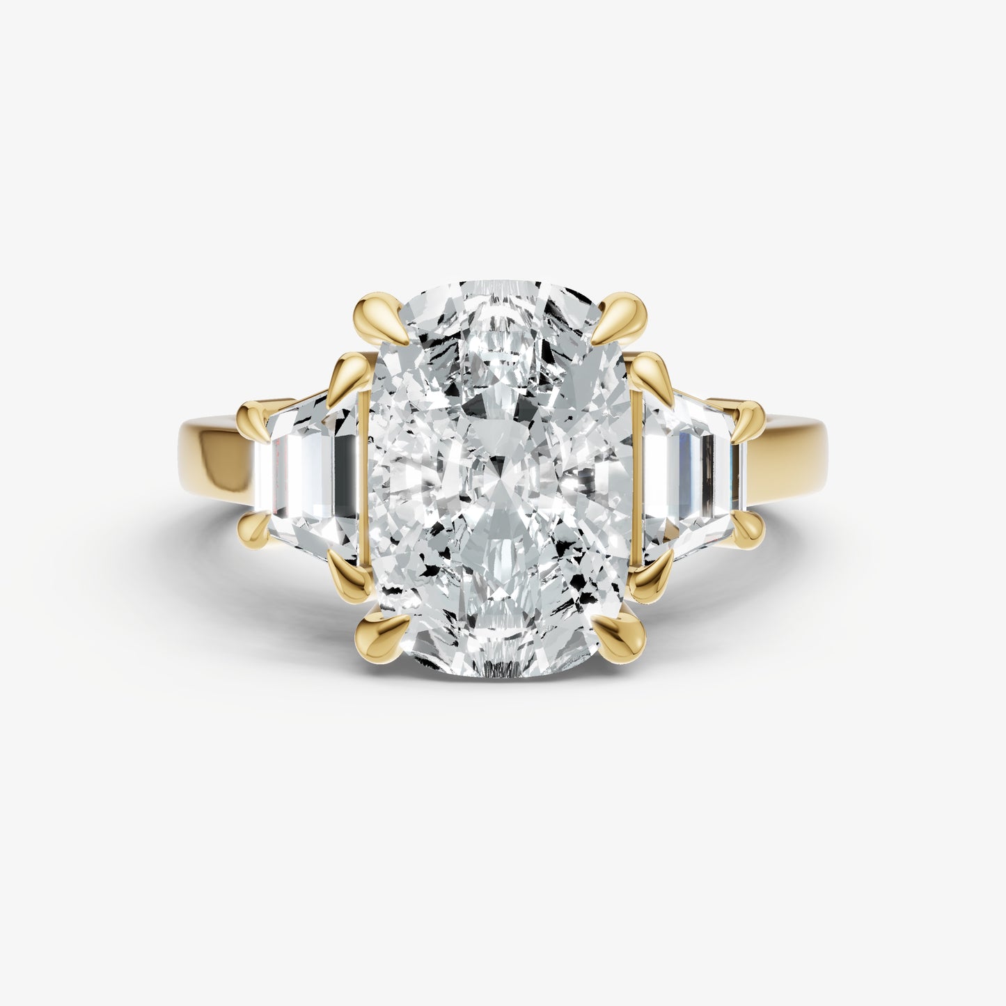 Elongated Cushion Trilogy Engagement Ring Set with Trapezoid Side Diamonds