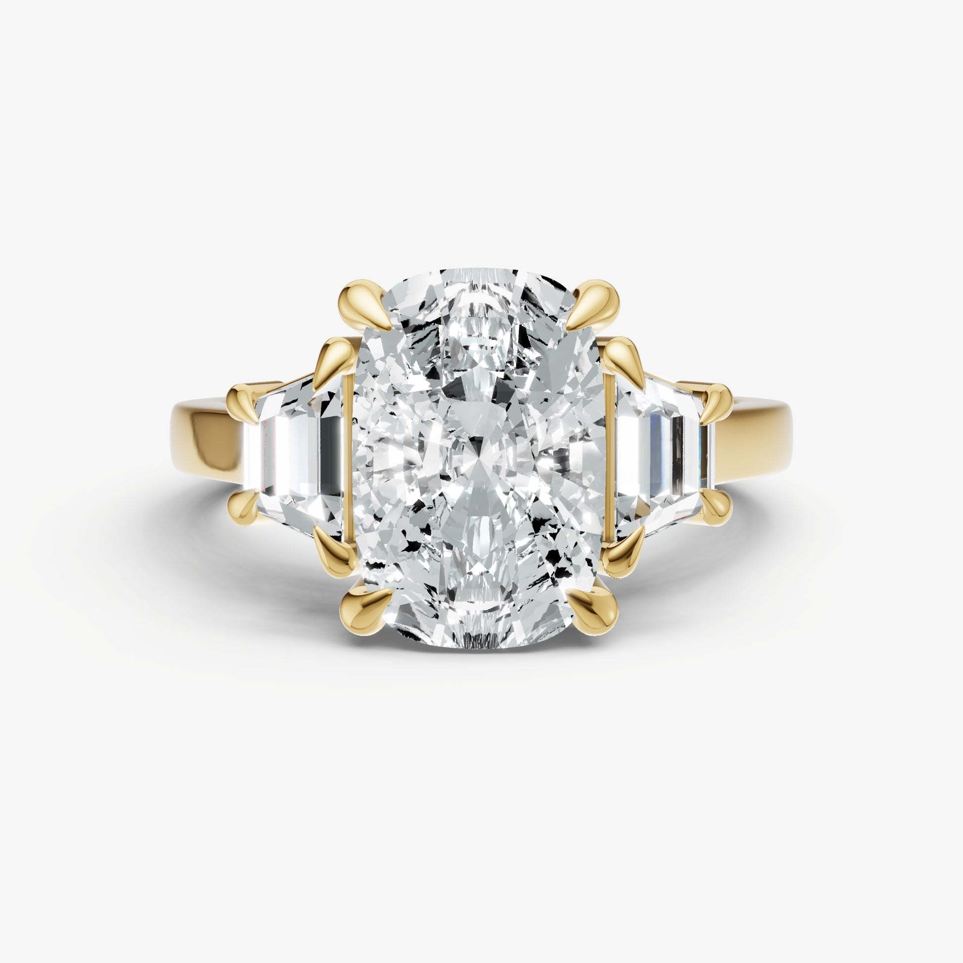 Elongated Cushion Trilogy Engagement Ring Set with Trapezoid Side Diamonds