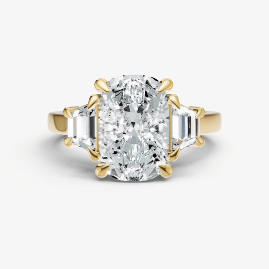 Elongated Cushion Trilogy Engagement Ring Set with Trapezoid Side Diamonds