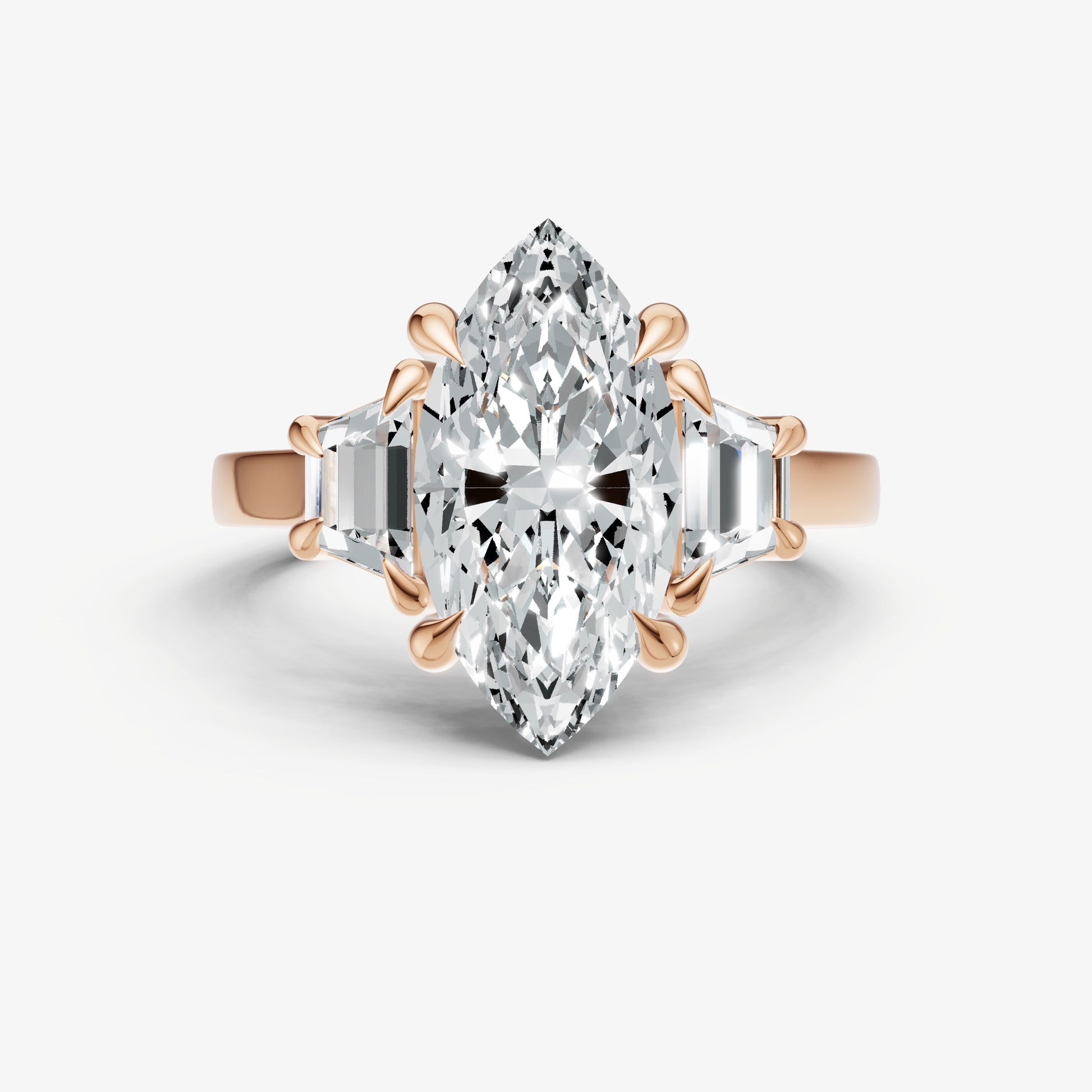 Marquise Trilogy Engagement Ring Set with Trapezoid Side Diamonds