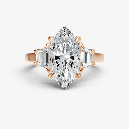 Marquise Trilogy Engagement Ring Set with Trapezoid Side Diamonds