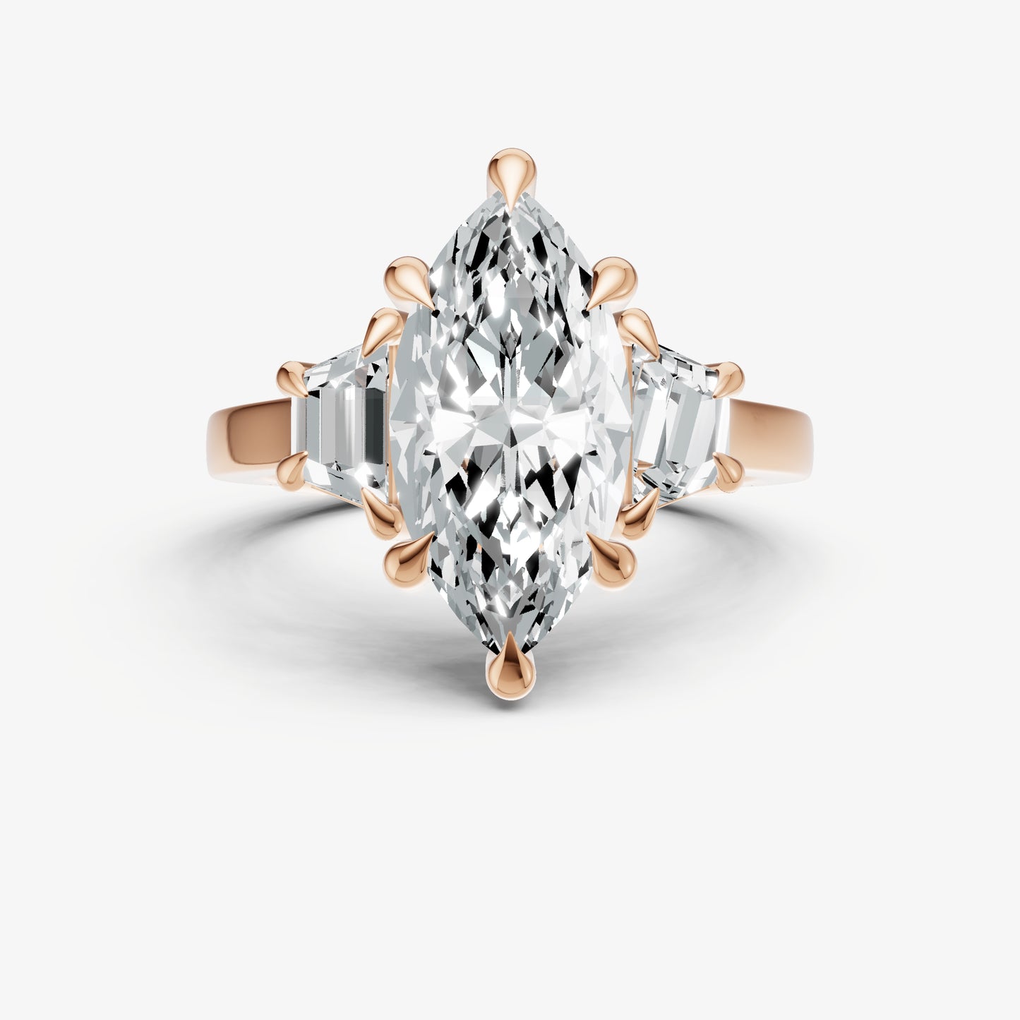 Marquise Trilogy Engagement Ring Set with Trapezoid Side Diamonds
