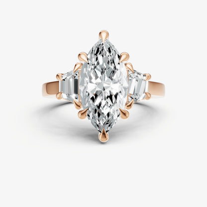 Marquise Trilogy Engagement Ring Set with Trapezoid Side Diamonds