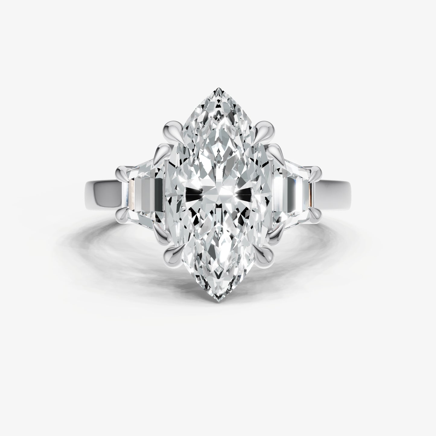 Marquise Trilogy Engagement Ring Set with Trapezoid Side Diamonds