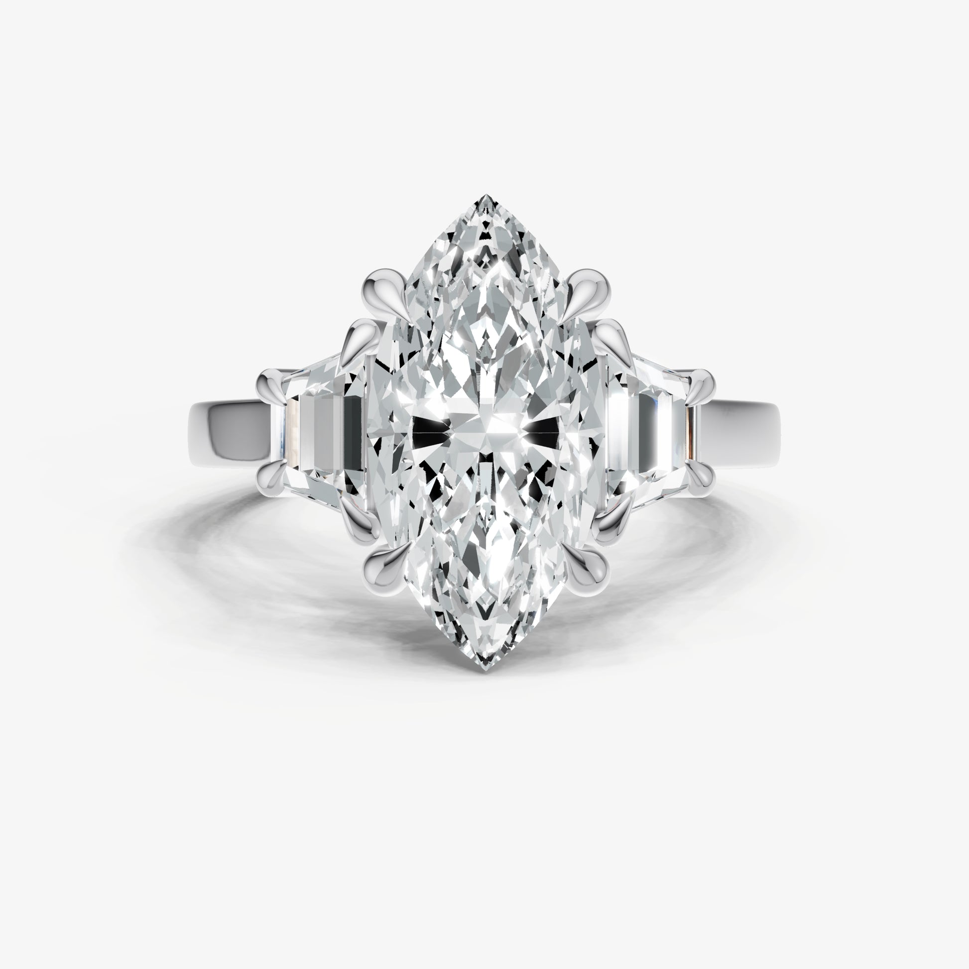 Marquise Trilogy Engagement Ring Set with Trapezoid Side Diamonds