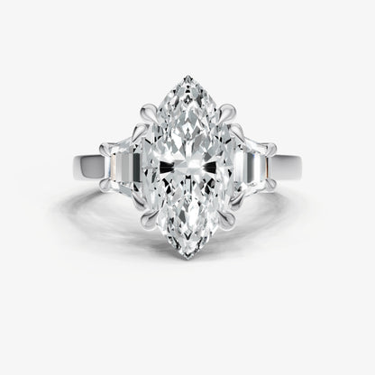 Marquise Trilogy Engagement Ring Set with Trapezoid Side Diamonds