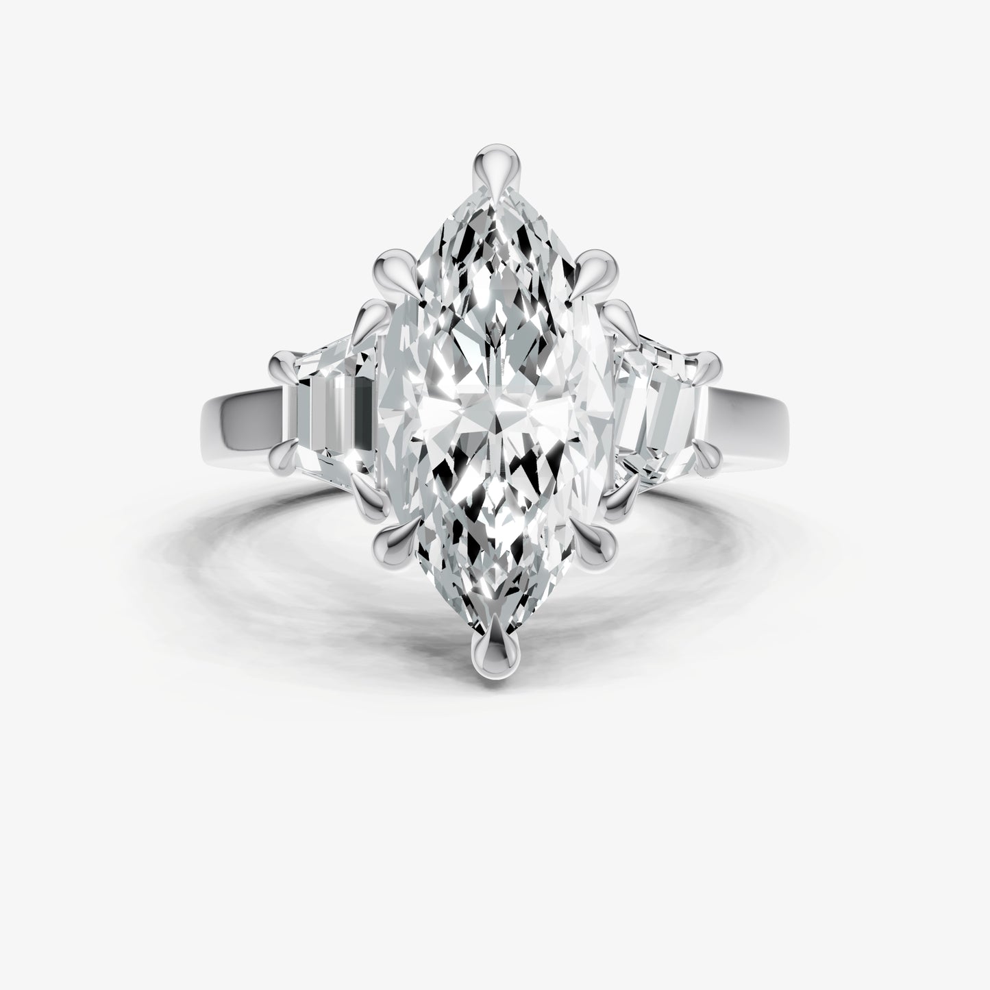 Marquise Trilogy Engagement Ring Set with Trapezoid Side Diamonds