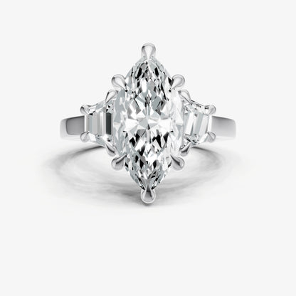 Marquise Trilogy Engagement Ring Set with Trapezoid Side Diamonds