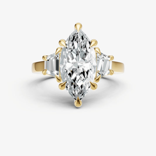Marquise Trilogy Engagement Ring Set with Trapezoid Side Diamonds