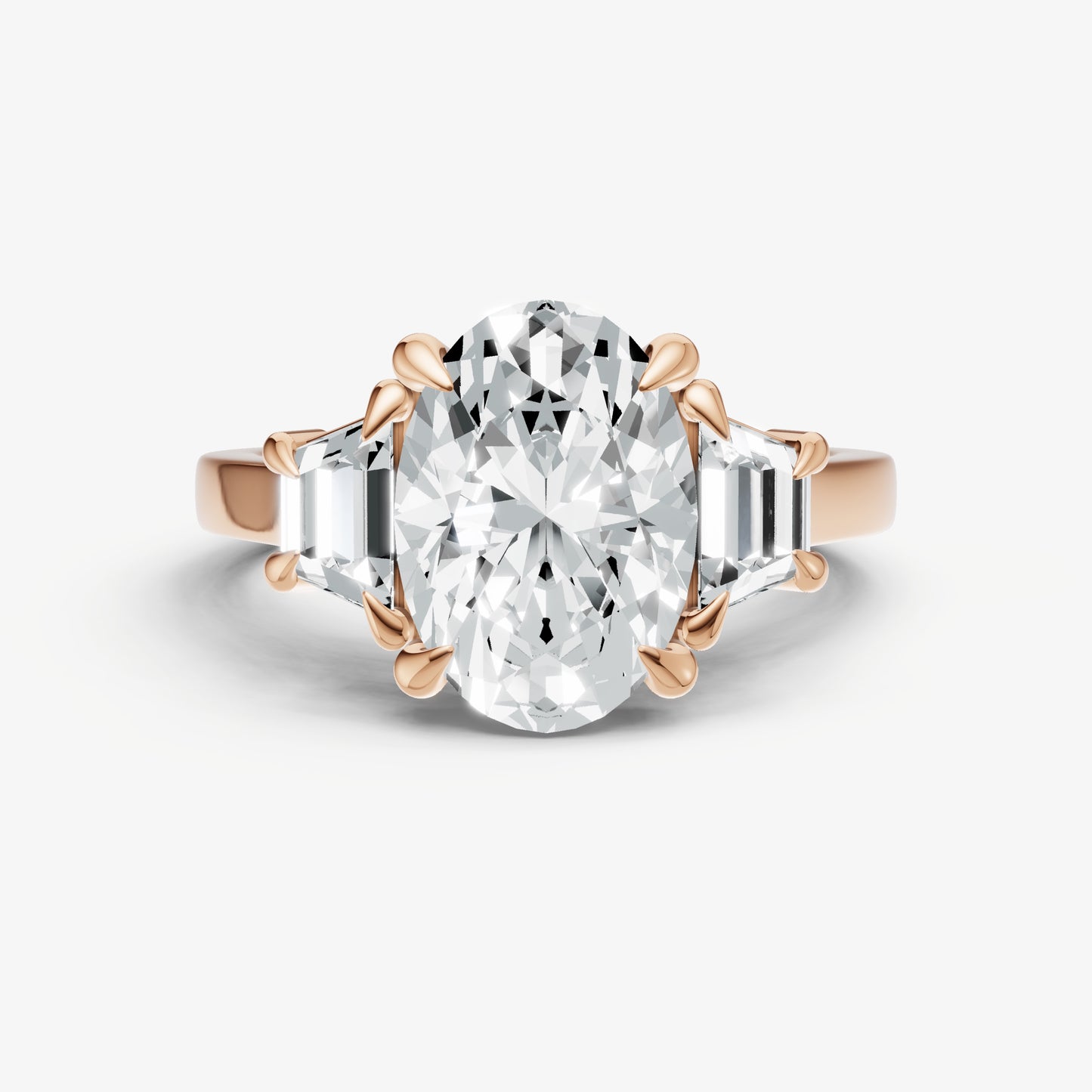 Oval Trilogy Engagement Ring Set with Trapezoid Side Diamonds