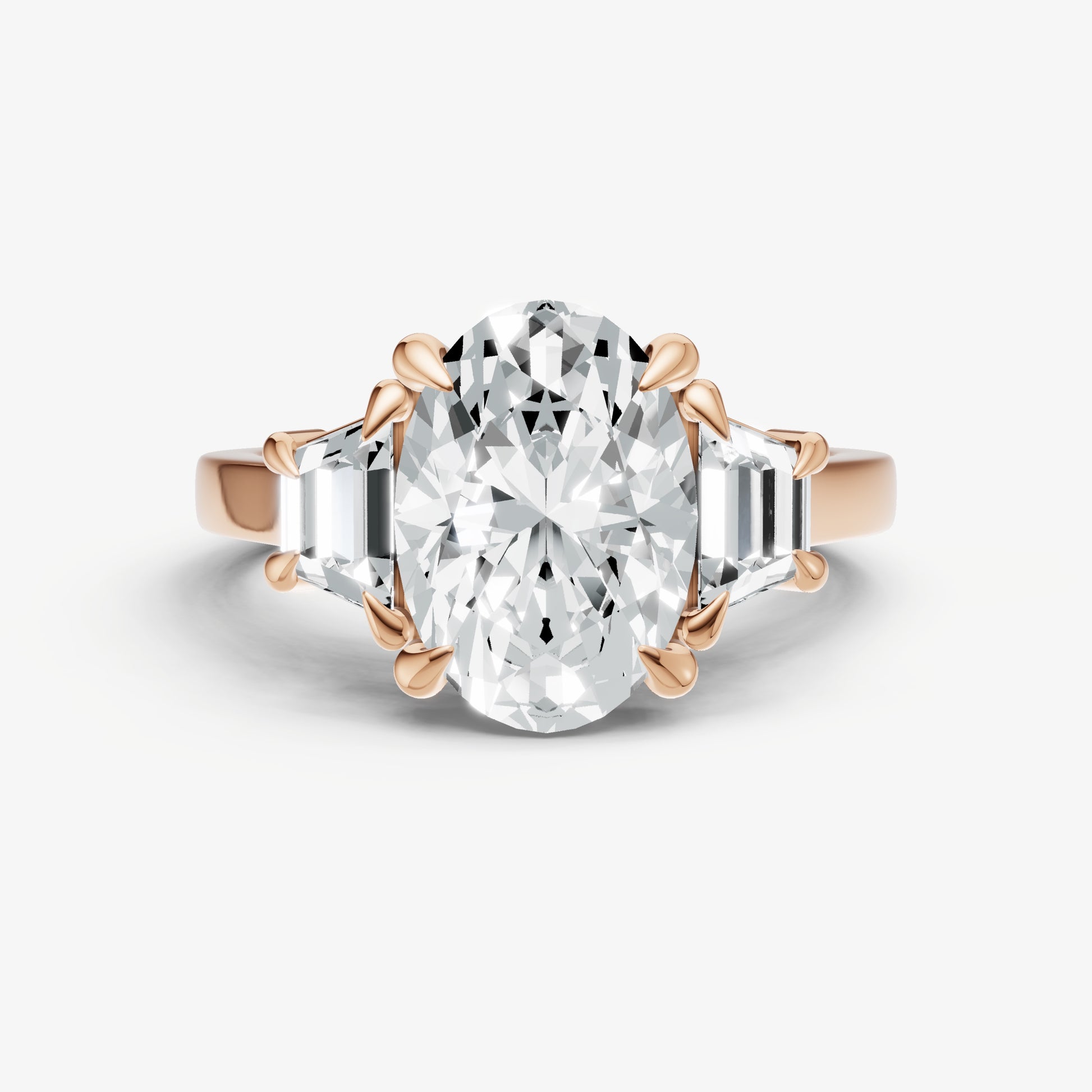Oval Trilogy Engagement Ring Set with Trapezoid Side Diamonds
