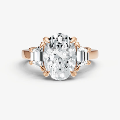 Oval Trilogy Engagement Ring Set with Trapezoid Side Diamonds