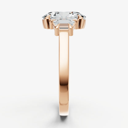Oval Trilogy Engagement Ring Set with Trapezoid Side Diamonds