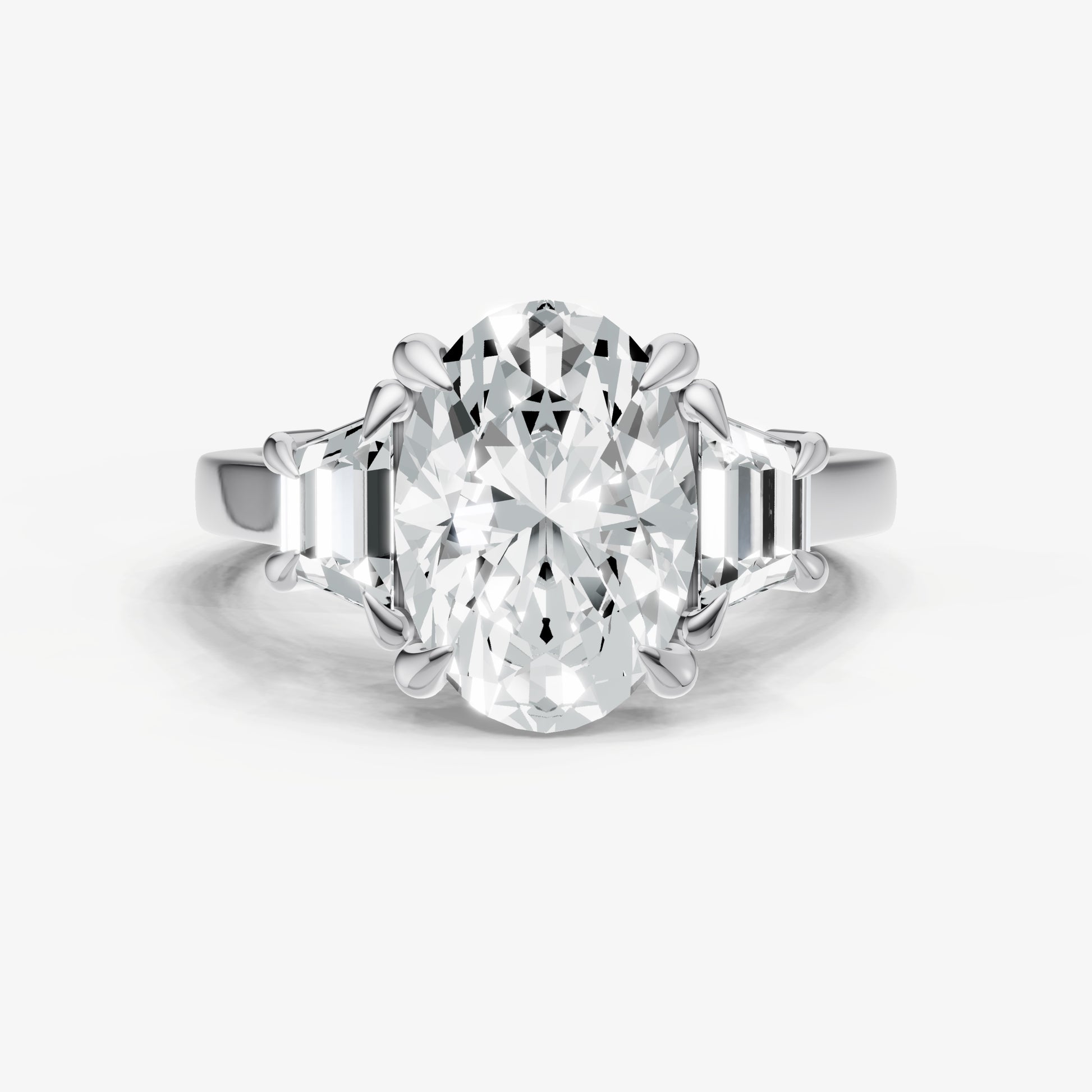 Oval Trilogy Engagement Ring Set with Trapezoid Side Diamonds