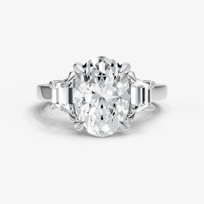 Oval Trilogy Engagement Ring Set with Trapezoid Side Diamonds