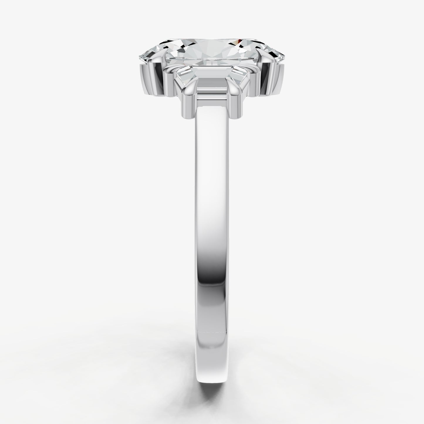 Oval Trilogy Engagement Ring Set with Trapezoid Side Diamonds