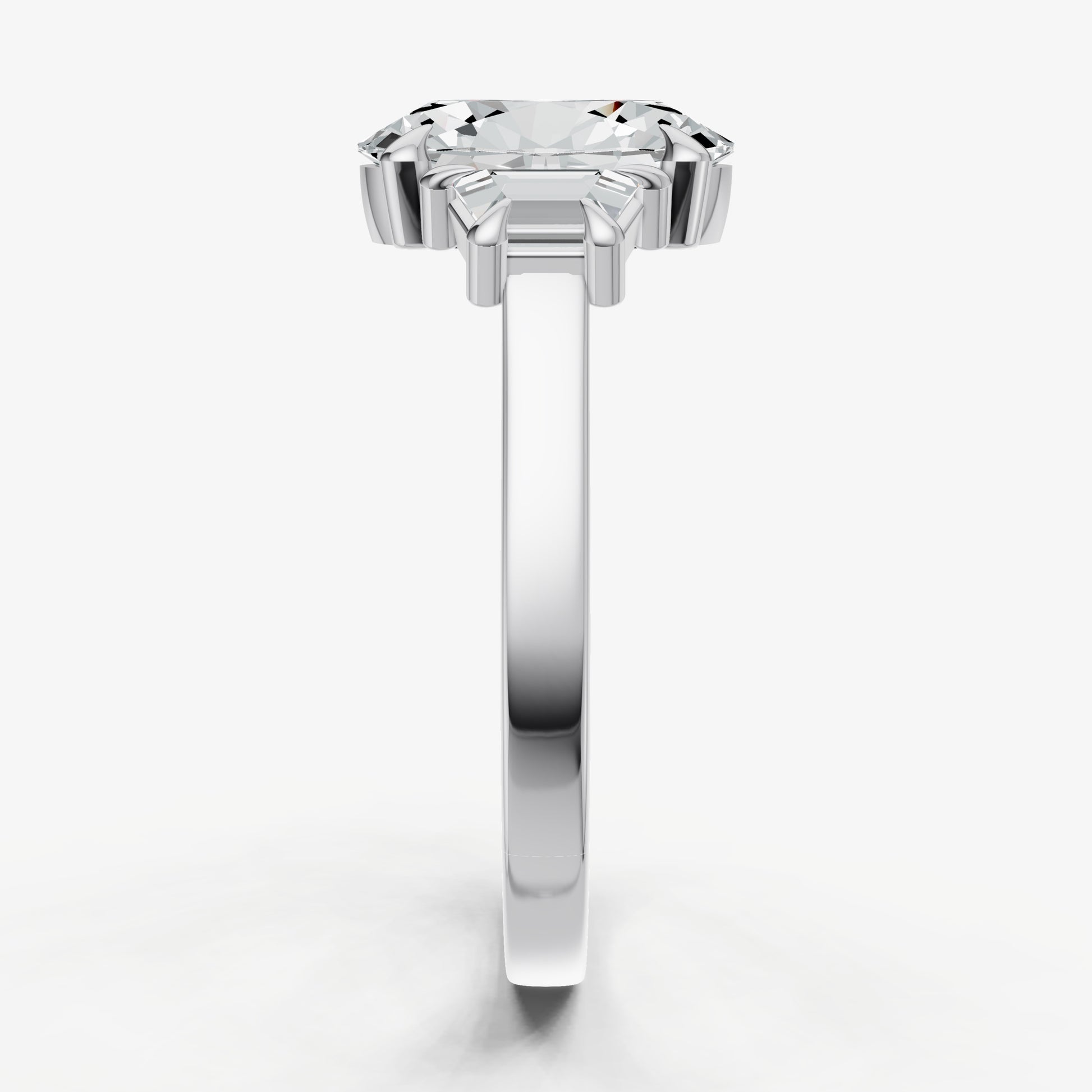 Oval Trilogy Engagement Ring Set with Trapezoid Side Diamonds