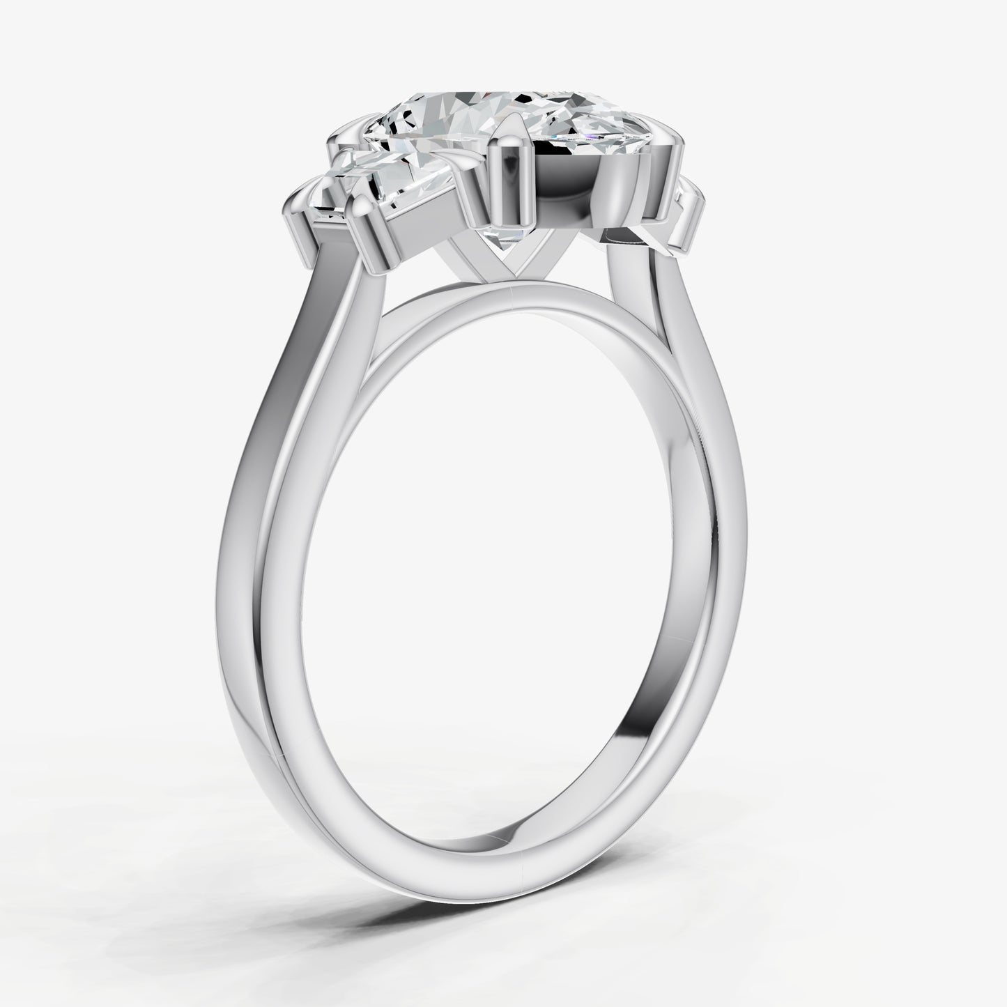 Oval Trilogy Engagement Ring Set with Trapezoid Side Diamonds