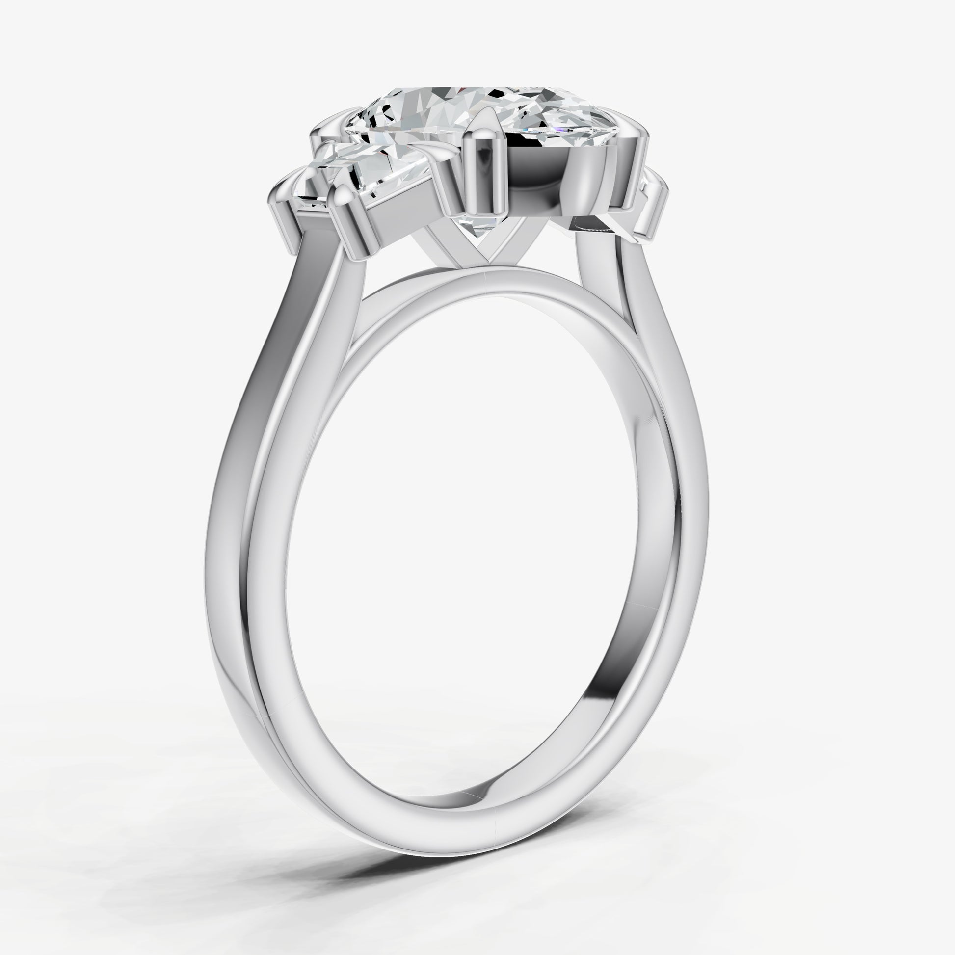 Oval Trilogy Engagement Ring Set with Trapezoid Side Diamonds