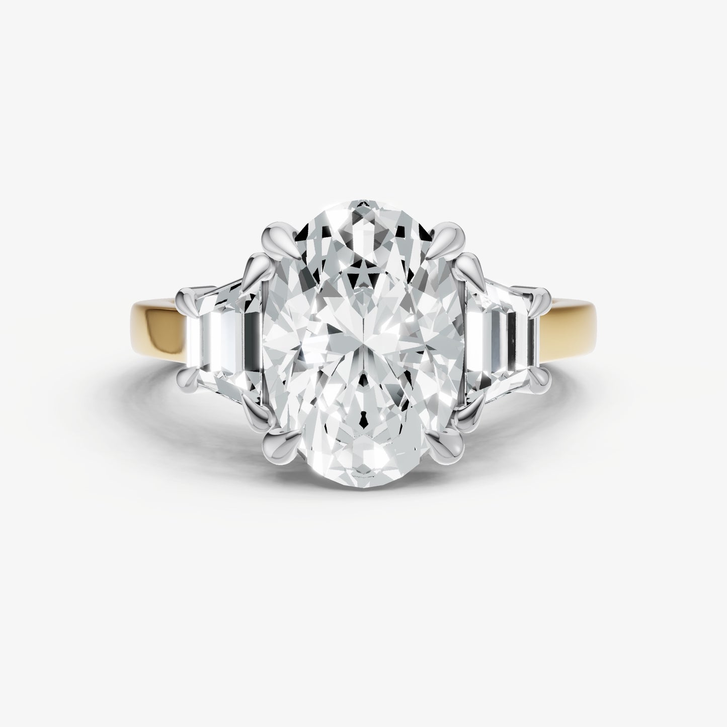 Oval Trilogy Engagement Ring Set with Trapezoid Side Diamonds