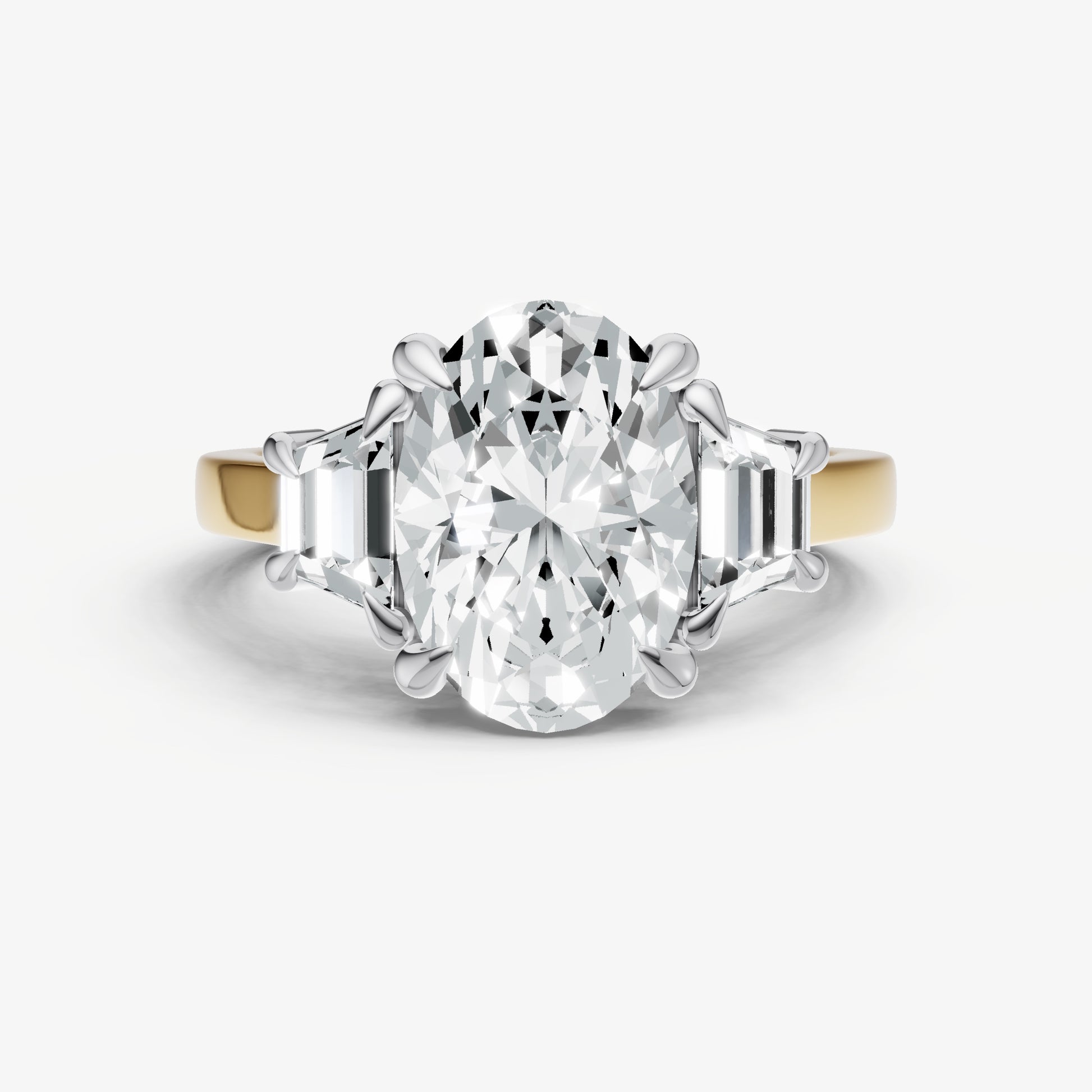 Oval Trilogy Engagement Ring Set with Trapezoid Side Diamonds
