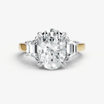 Oval Trilogy Engagement Ring Set with Trapezoid Side Diamonds