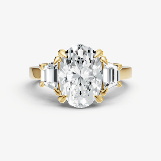 Oval Trilogy Engagement Ring Set with Trapezoid Side Diamonds