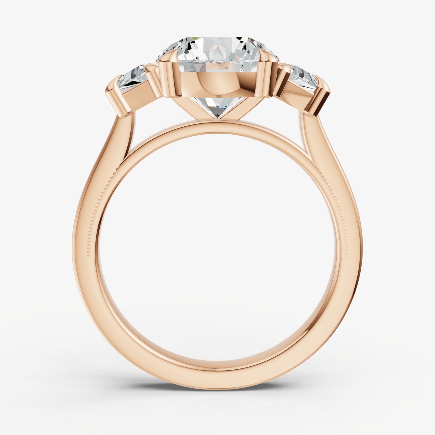 Round Trilogy Engagement Ring Set with Trapezoid Side Diamonds
