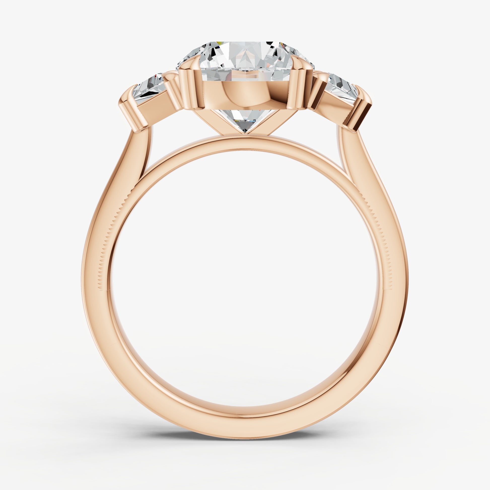Round Trilogy Engagement Ring Set with Trapezoid Side Diamonds