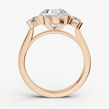 Round Trilogy Engagement Ring Set with Trapezoid Side Diamonds