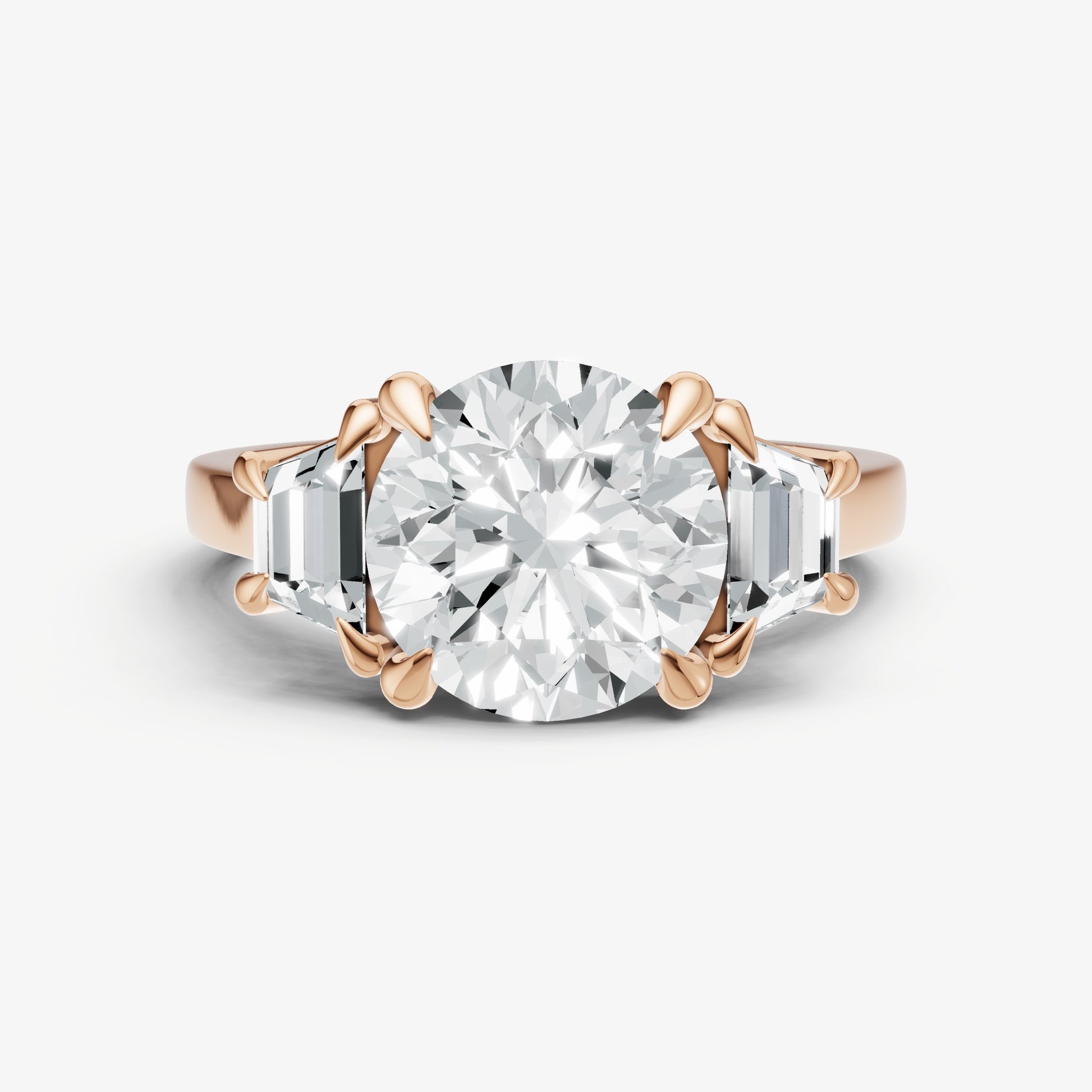 Round Trilogy Engagement Ring Set with Trapezoid Side Diamonds