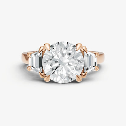 Round Trilogy Engagement Ring Set with Trapezoid Side Diamonds