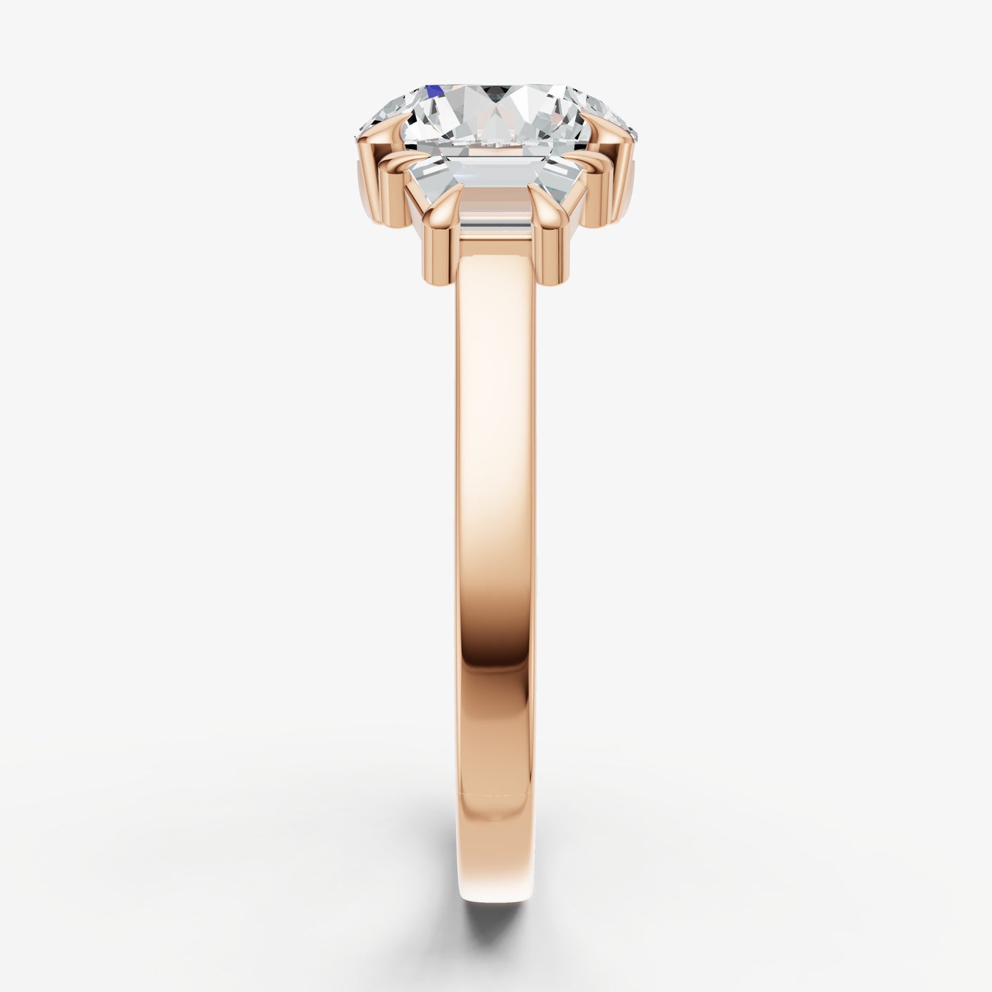 Round Trilogy Engagement Ring Set with Trapezoid Side Diamonds