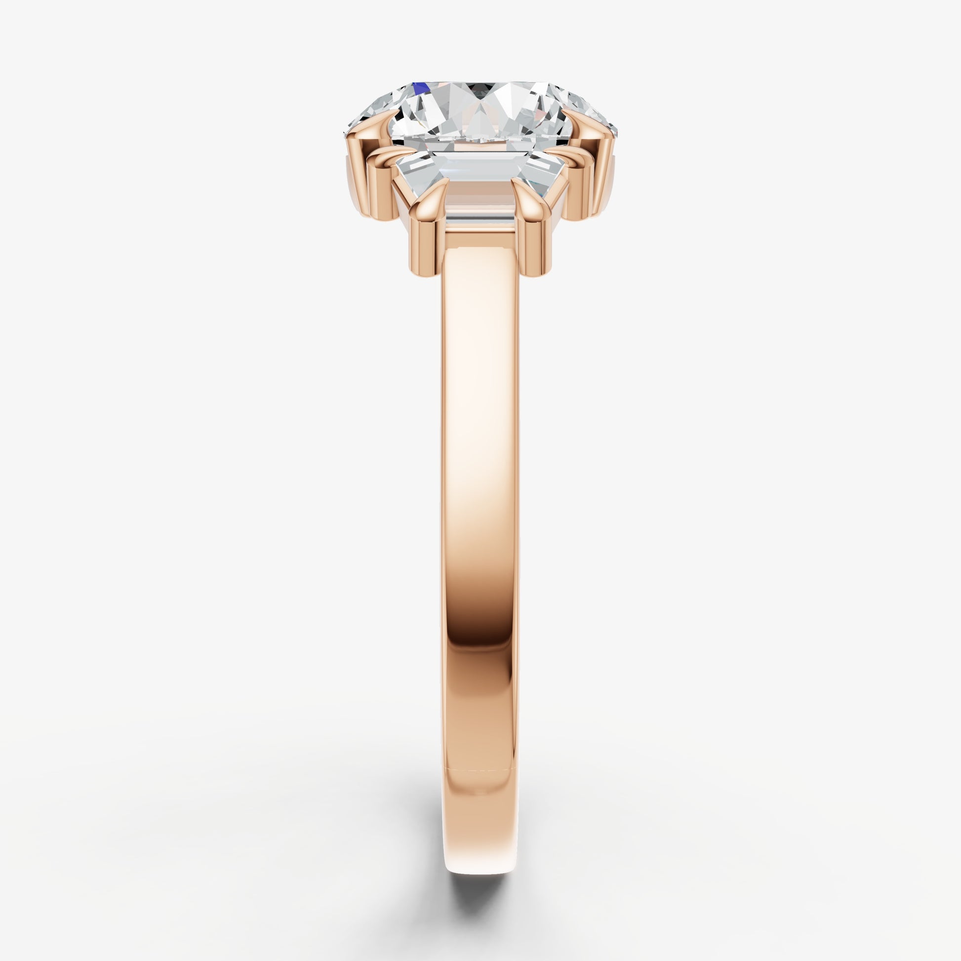Round Trilogy Engagement Ring Set with Trapezoid Side Diamonds