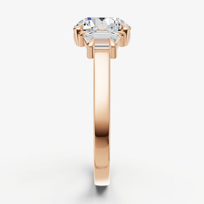 Round Trilogy Engagement Ring Set with Trapezoid Side Diamonds