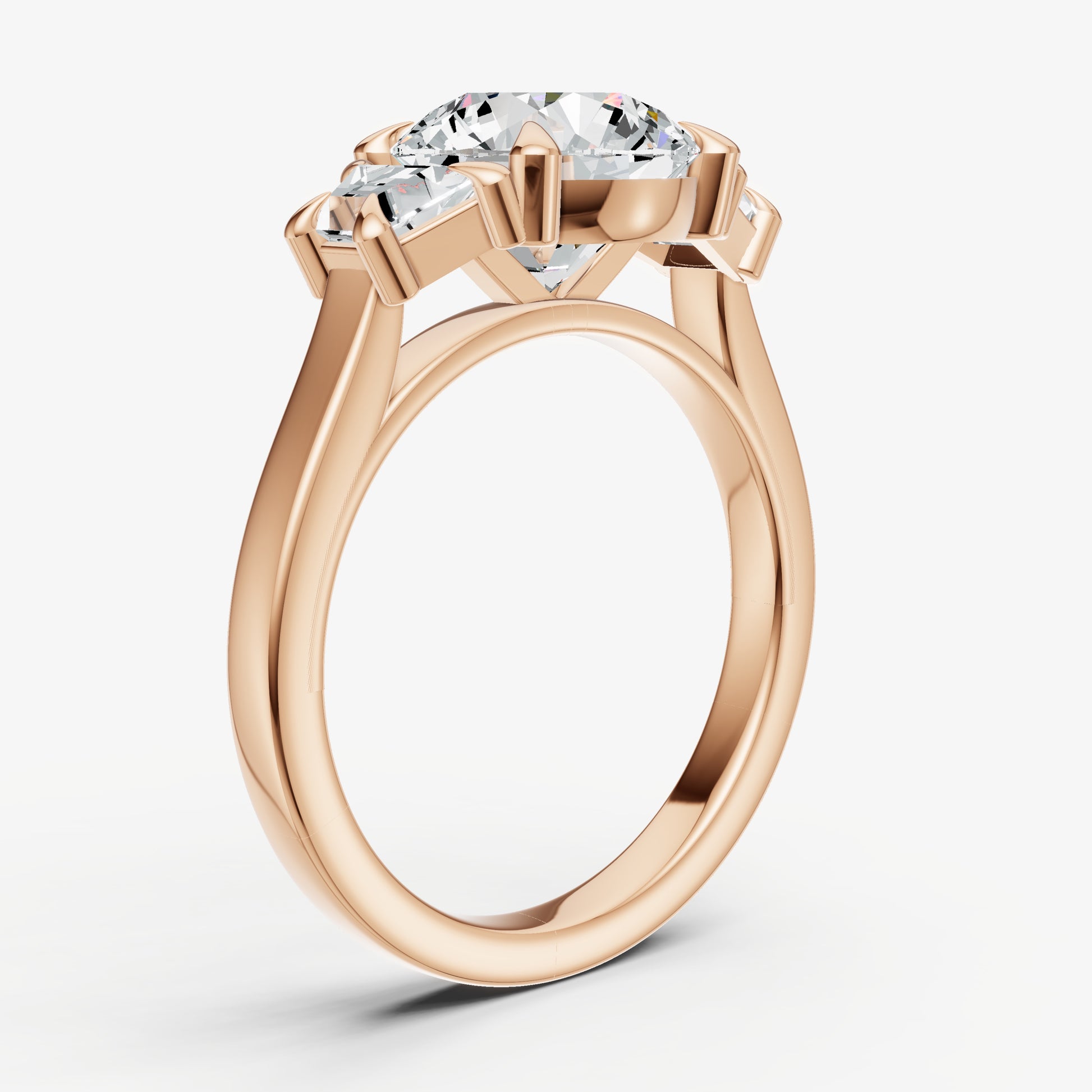Round Trilogy Engagement Ring Set with Trapezoid Side Diamonds