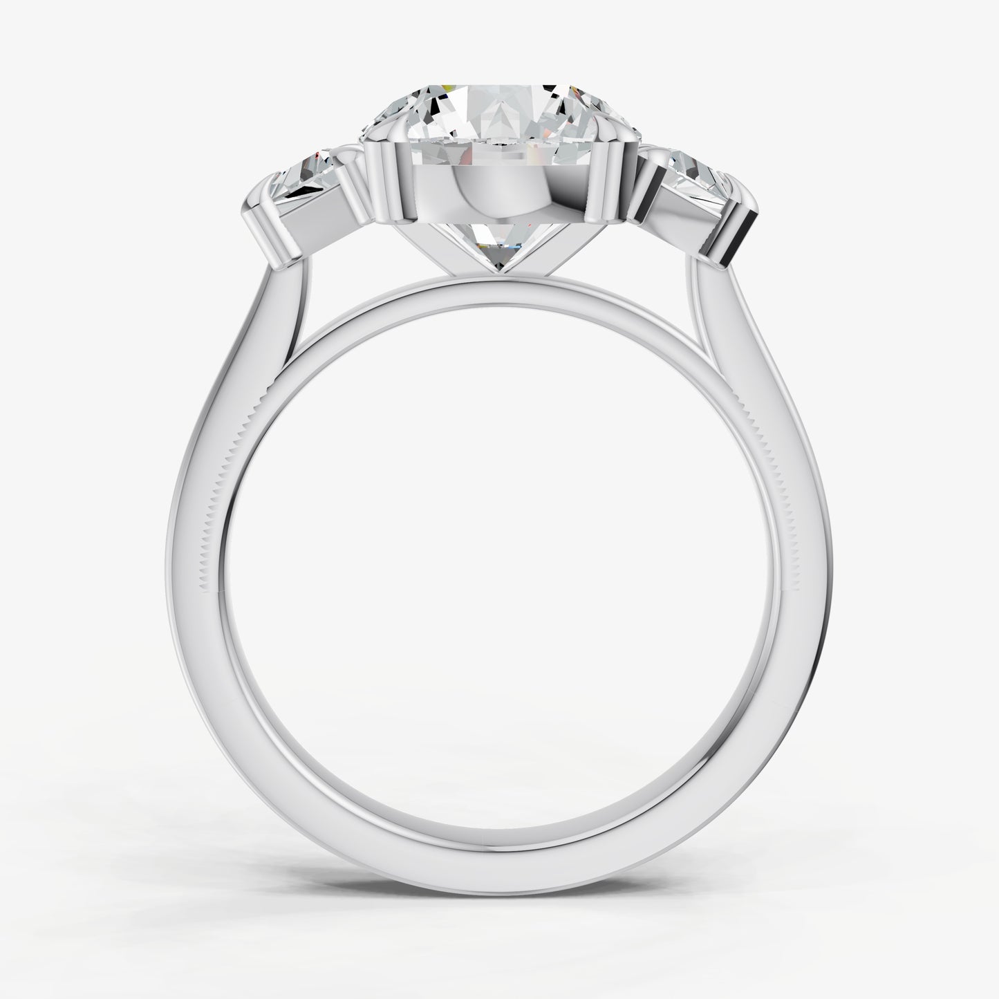 Round Trilogy Engagement Ring Set with Trapezoid Side Diamonds