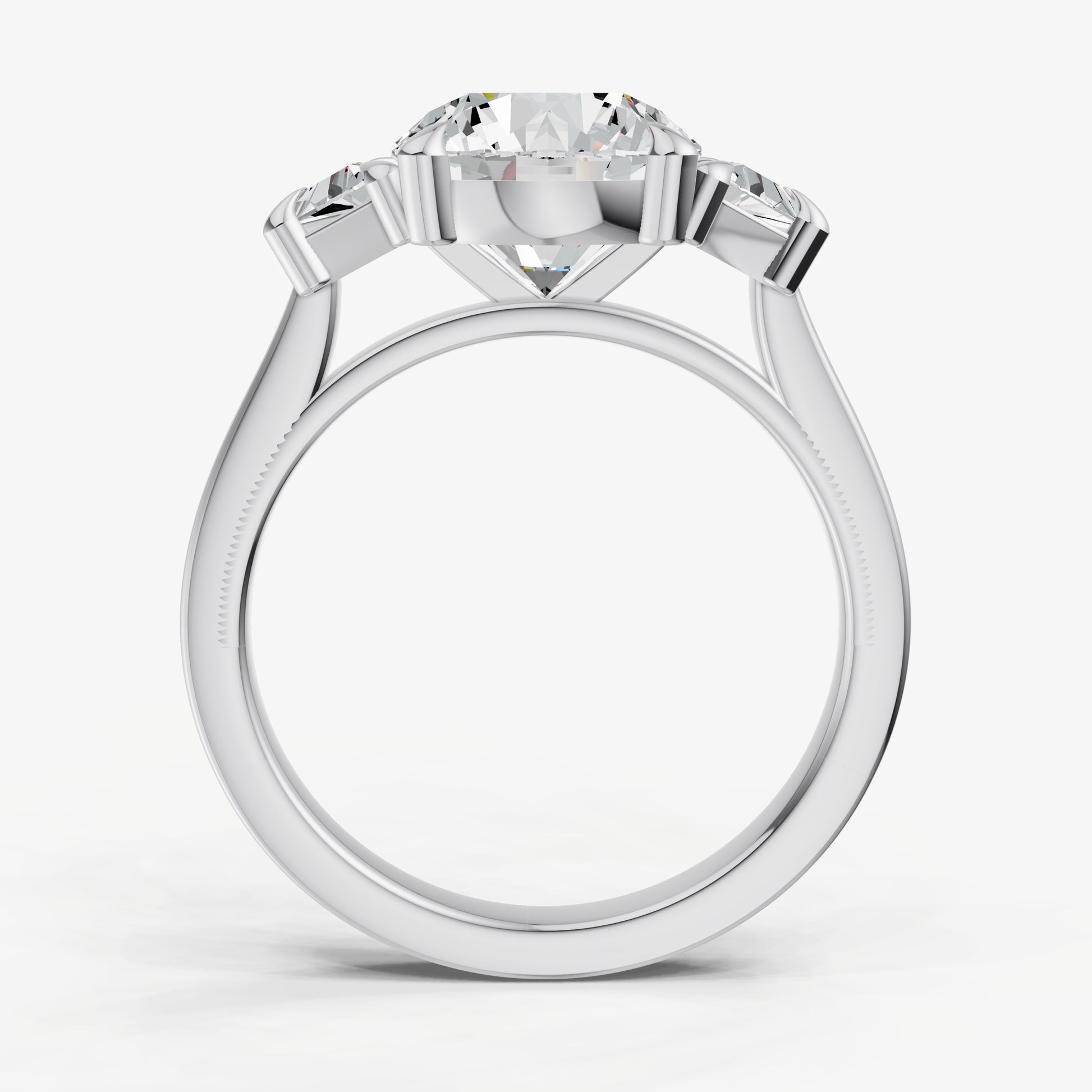 Round Trilogy Engagement Ring Set with Trapezoid Side Diamonds