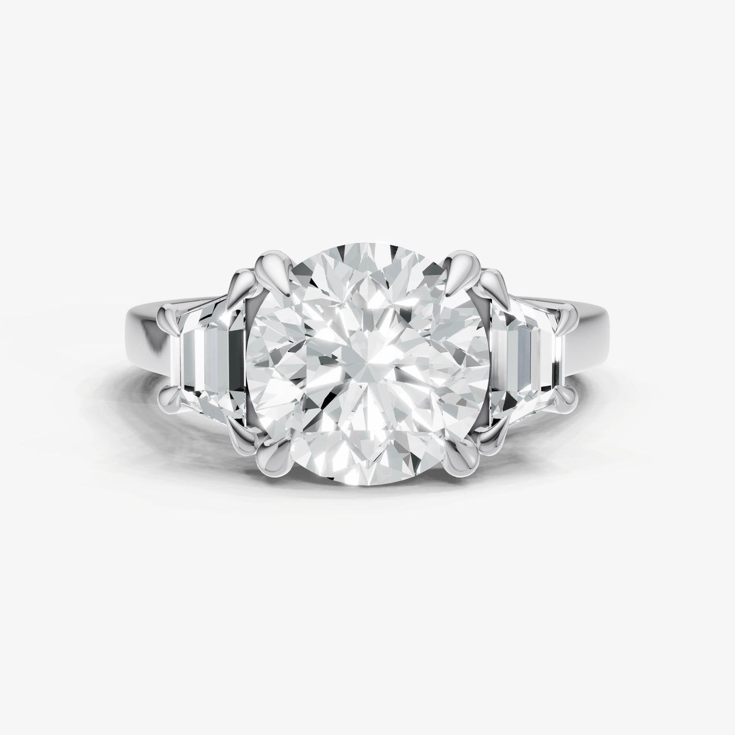 Round Trilogy Engagement Ring Set with Trapezoid Side Diamonds
