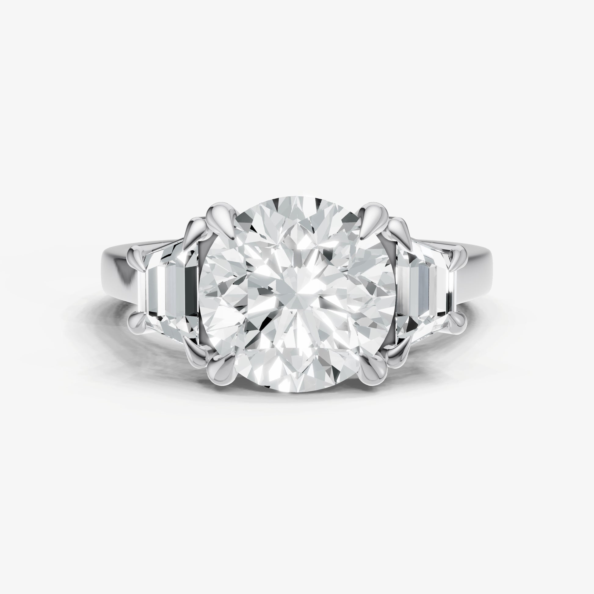 Round Trilogy Engagement Ring Set with Trapezoid Side Diamonds