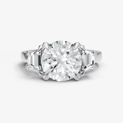 Round Trilogy Engagement Ring Set with Trapezoid Side Diamonds