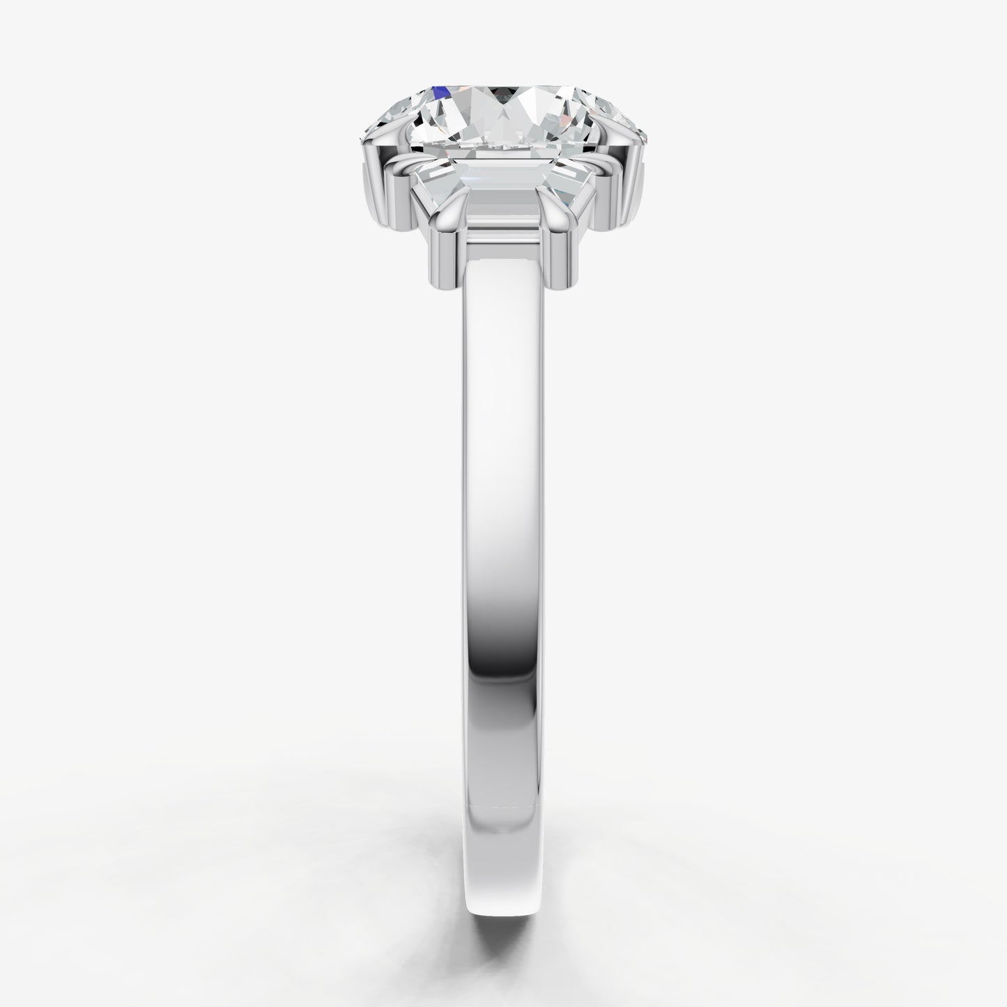 Round Trilogy Engagement Ring Set with Trapezoid Side Diamonds