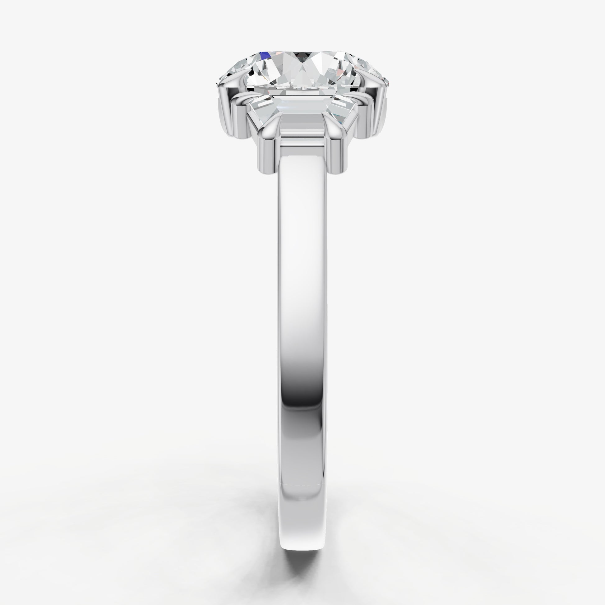 Round Trilogy Engagement Ring Set with Trapezoid Side Diamonds