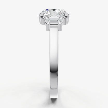 Round Trilogy Engagement Ring Set with Trapezoid Side Diamonds