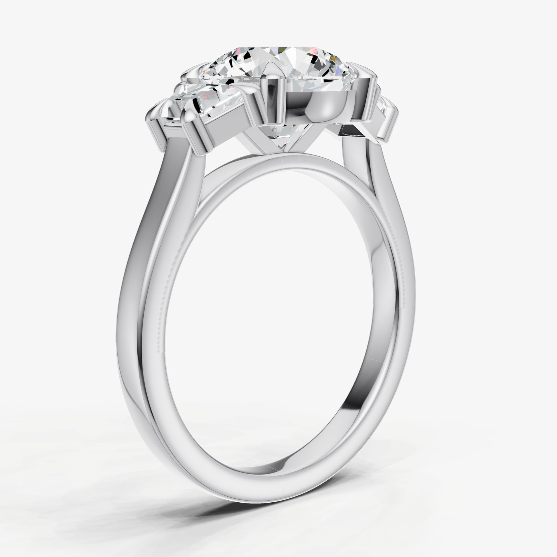 Round Trilogy Engagement Ring Set with Trapezoid Side Diamonds