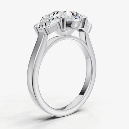 Round Trilogy Engagement Ring Set with Trapezoid Side Diamonds