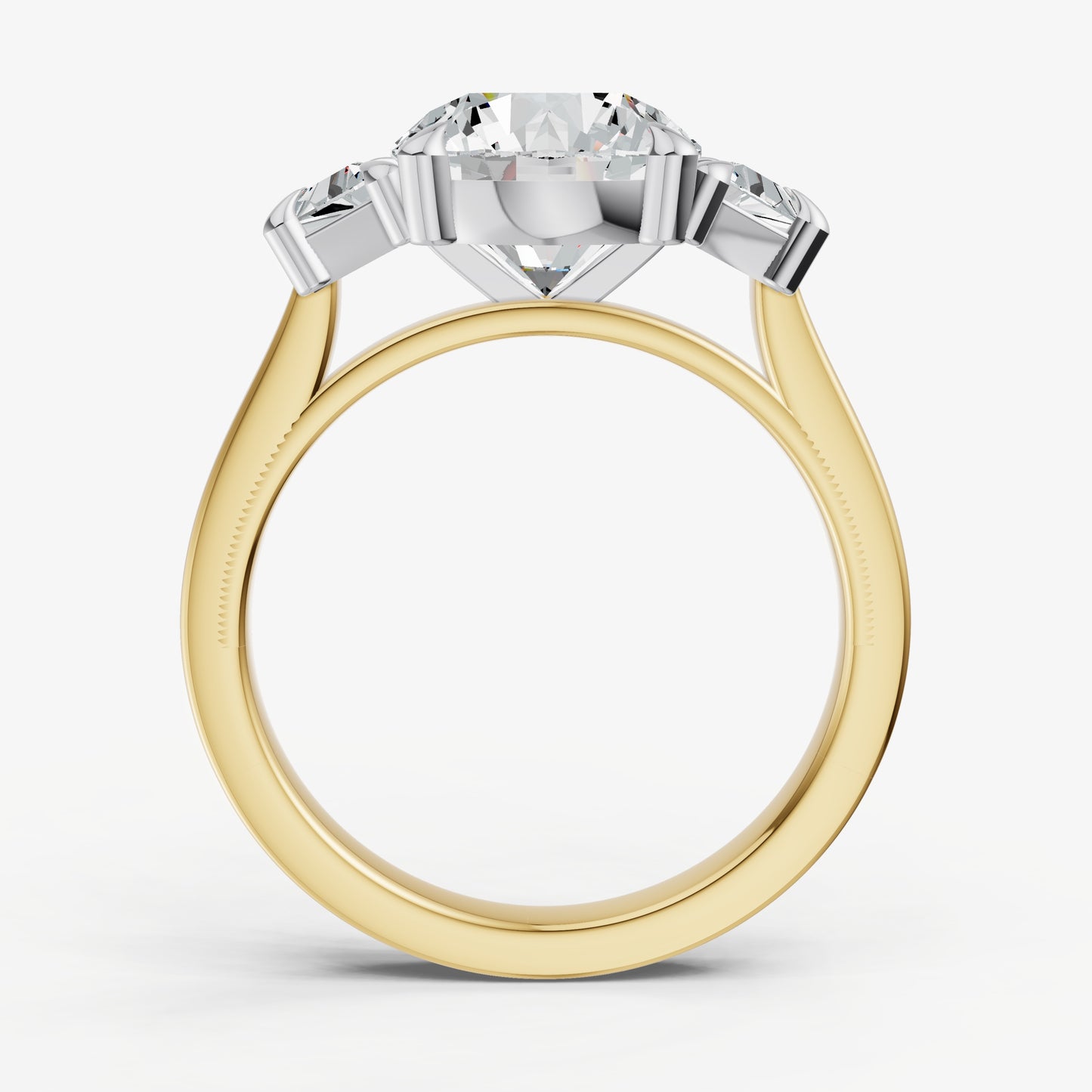 Round Trilogy Engagement Ring Set with Trapezoid Side Diamonds
