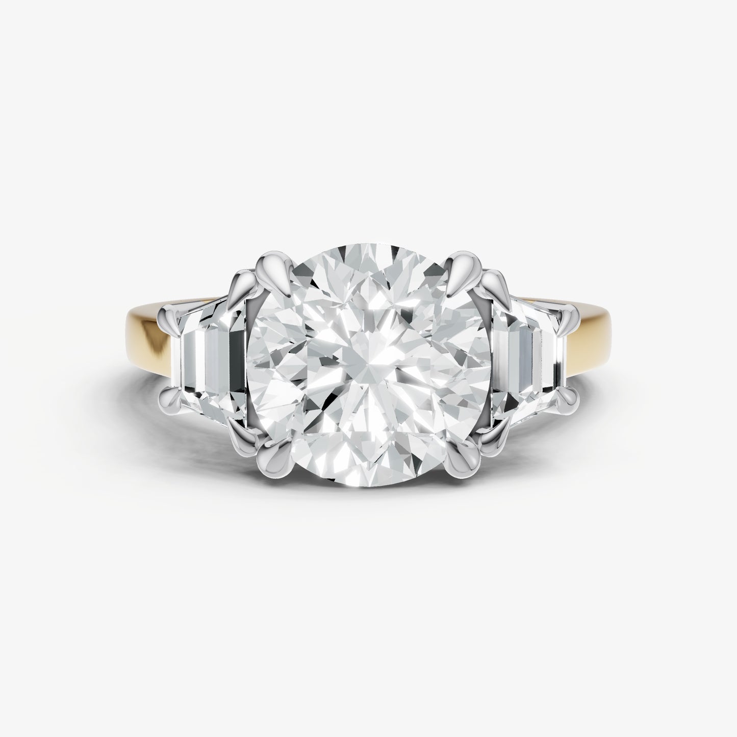 Round Trilogy Engagement Ring Set with Trapezoid Side Diamonds